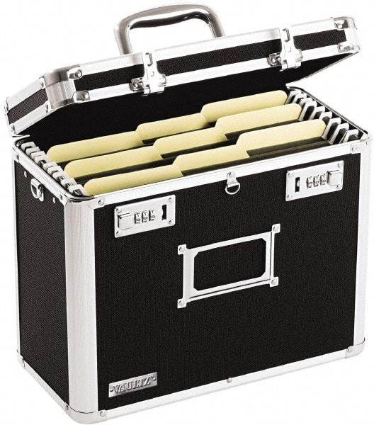 Vaultz - 1 Compartment, 13-3/4" Wide x 12-1/4" High x 7-1/4" Deep, Portable Storage Box - Aluminum, Chrome, PVC & Rubber, Black - USA Tool & Supply