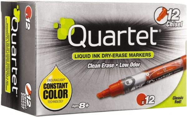 Quartet - Red, Chisel Tip, Dozen EnduraGlide Dry Erase Markers - For Use with Dry Erase Marker Boards - USA Tool & Supply