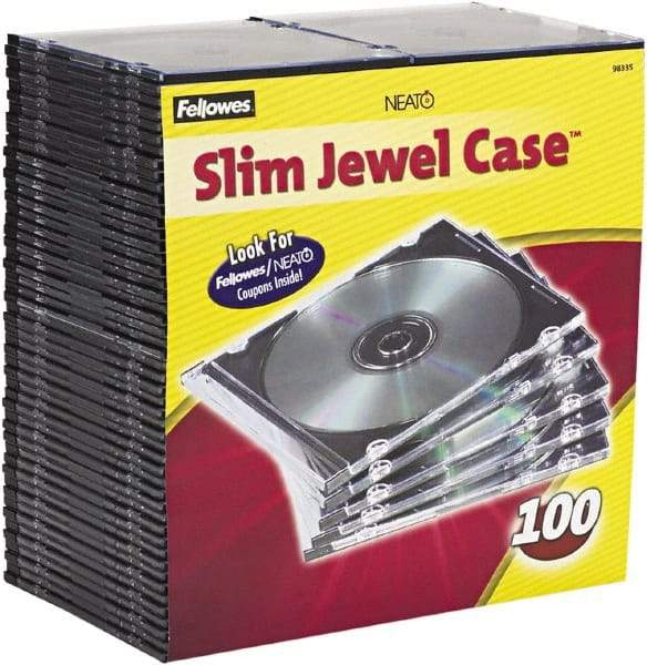 FELLOWES - 1 Compartment, 5-5/8" Wide x 4-15/16" High x 3/16" Deep, CD Case - Plastic, Clear/Black - USA Tool & Supply