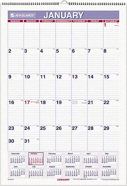 AT-A-GLANCE - 6 Sheet, 15-1/2 x 22-3/4", Ruled Blocks Wall Calendar - White - USA Tool & Supply