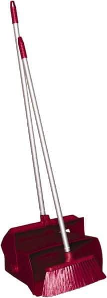 Remco - 14" Wide x 7-1/8" Deep x 47-1/2" High Upright Dustpan with Broom - Plastic Body, 37" Aluminum Handle, Red - USA Tool & Supply