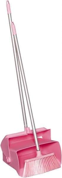 Remco - 14" Wide x 7-1/8" Deep x 47-1/2" High Upright Dustpan with Broom - Plastic Body, 37" Aluminum Handle, Pink - USA Tool & Supply