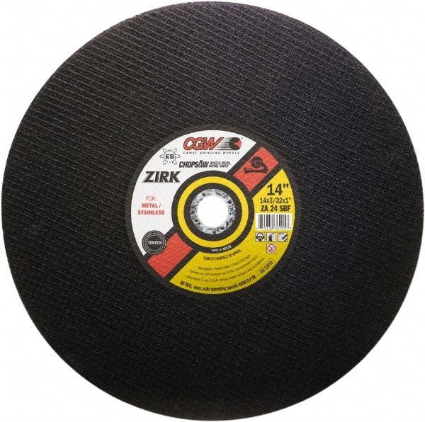 Camel Grinding Wheels - 14" 24 Grit Zirconia Alumina Cutoff Wheel - 3/32" Thick, 1" Arbor, 4,400 Max RPM - USA Tool & Supply