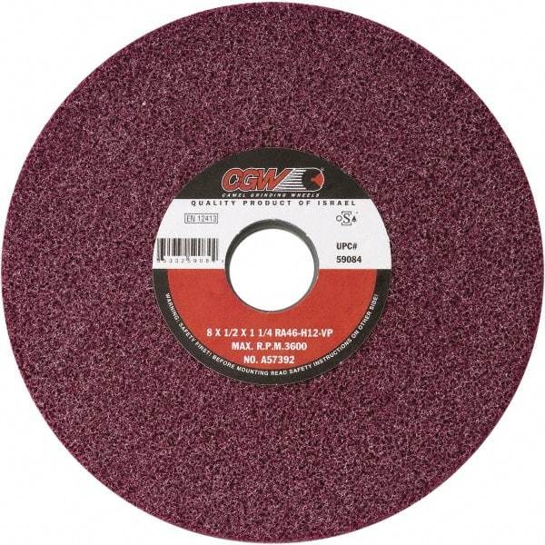 Camel Grinding Wheels - 14" Diam x 5" Hole x 2" Thick, H Hardness, 46 Grit Surface Grinding Wheel - Aluminum Oxide, Type 5, Medium Grade, Vitrified Bond, One-Side Recess - USA Tool & Supply