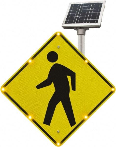 TAPCO - "Pedestrian Crossing", 30" Wide x 30" High, Aluminum Pedestrian Crossing Signs - 0.08" Thick, Fluorescent Yellow, Black, Diamond Grade Reflectivity, Diamond, Post Mount - USA Tool & Supply