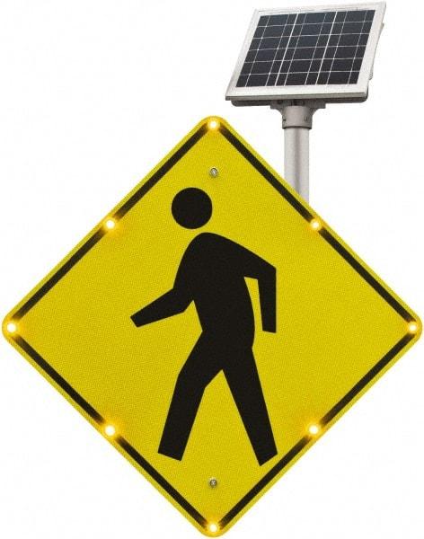 TAPCO - "Pedestrian Crossing", 36" Wide x 36" High, Aluminum Pedestrian Crossing Signs - 0.08" Thick, Fluorescent Yellow, Black, Diamond Grade Reflectivity, Diamond, Post Mount - USA Tool & Supply