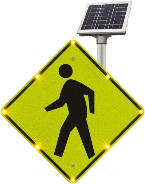 TAPCO - "Pedestrian Crossing", 48" Wide x 48" High, Aluminum Construction Roadway Signs - 0.08" Thick, Fluorescent Yellow, Green, Black, Diamond Grade Reflectivity, Diamond, Post Mount - USA Tool & Supply