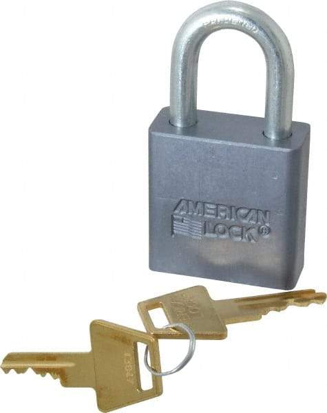 American Lock - 1-1/16" Shackle Clearance, Keyed Alike A10 Padlock - 5/16" Shackle Diam, Aluminum, with Solid Aluminum Finish - USA Tool & Supply