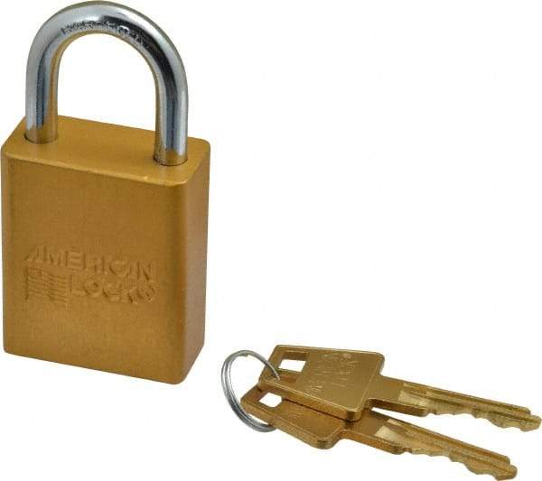 American Lock - Keyed Different Conductive Lockout Padlock - 1" Shackle Clearance, 1/4" Shackle Diam, 1.8" Body Height x 1-1/2" Body Width, Yellow, 5 Pins - USA Tool & Supply
