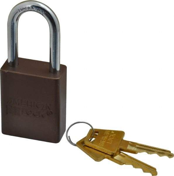 American Lock - Keyed Different Conductive Lockout Padlock - 1-1/2" Shackle Clearance, 1/4" Shackle Diam, 1.8" Body Height x 1-1/2" Body Width, Brown, 5 Pins - USA Tool & Supply