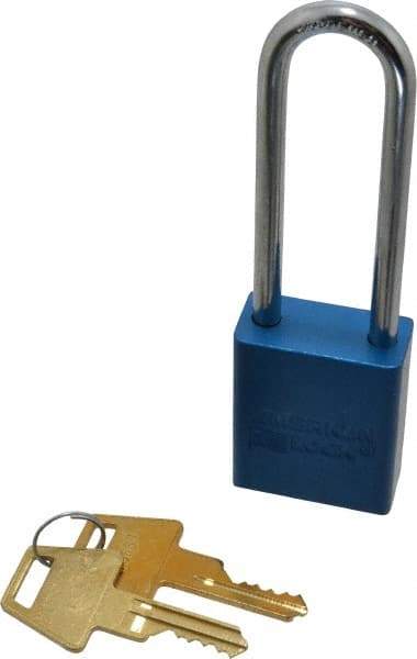 American Lock - Keyed Different Conductive Lockout Padlock - 3" Shackle Clearance, 1/4" Shackle Diam, 1.8" Body Height x 1-1/2" Body Width, Blue, 5 Pins - USA Tool & Supply
