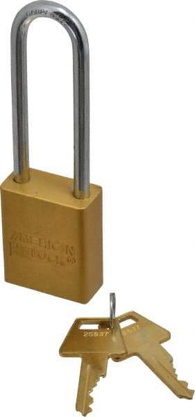 American Lock - Keyed Alike Conductive Lockout Padlock - 3" Shackle Clearance, 1/4" Shackle Diam, 1.8" Body Height x 1-1/2" Body Width, Yellow, 5 Pins - USA Tool & Supply