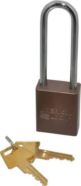 American Lock - Keyed Alike Conductive Lockout Padlock - 3" Shackle Clearance, 1/4" Shackle Diam, 1.8" Body Height x 1-1/2" Body Width, Brown, 5 Pins - USA Tool & Supply