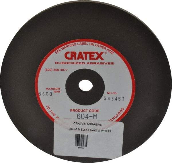 Cratex - 6" Diam x 1/2" Hole x 1/4" Thick, Surface Grinding Wheel - Silicon Carbide, Medium Grade, 3,600 Max RPM, Rubber Bond, No Recess - USA Tool & Supply