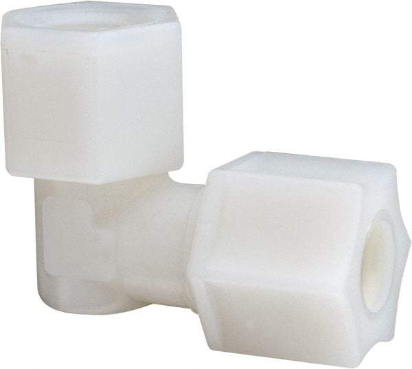 Made in USA - 3/8" Tube OD, Nylon Plastic Compression Tube Female Elbow - 3/8 NPT Pipe, 220°F Max, Plastic Grip - USA Tool & Supply