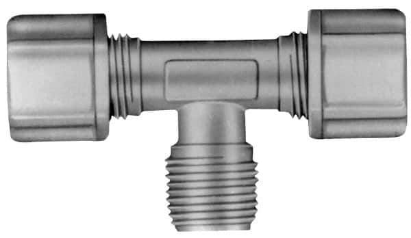 Made in USA - 5/16" Tube OD, Kynar Plastic Compression Tube Male Branch Tee - 1/4 NPT Pipe, 275°F Max, Plastic Grip - USA Tool & Supply