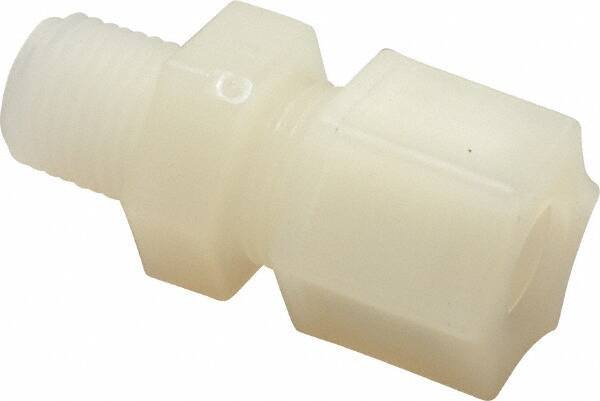 Made in USA - 3/8" Tube OD, Kynar Plastic Compression Tube Male Connector - 1/4 NPT Pipe, 275°F Max, Plastic Grip - USA Tool & Supply