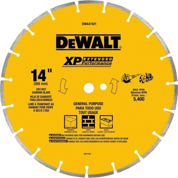 DeWALT - 14" Diam x 1" Hole x 1/2" Thick, I Hardness, Surface Grinding Wheel - Diamond, Type 1, Fine/Extra Fine Grade - USA Tool & Supply