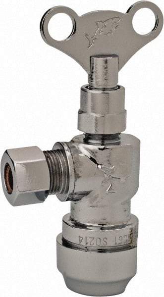 SharkBite - 1/2 & 3/8" Pipe, 200 psi WOG Rating, Brass Angle Stop Valve - Loose Key Handle, Push Fit End Connections, For Potable Water Applications - USA Tool & Supply