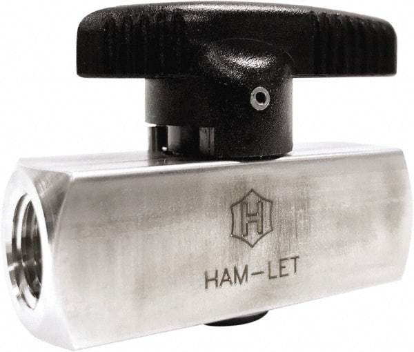 Ham-Let - 1/4" Pipe, 3,000 psi WOG Rating, 316/316L Stainless Steel, Inline, One Way Instrumentation Plug Valve - Wedge Handle, FNPT x FNPT End Connections, Reinforced PTFE Seal - USA Tool & Supply