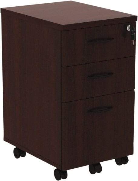ALERA - 15.88" Wide x 28.38" High x 20-1/2" Deep, 3 Drawer Pedestal - Woodgrain Laminate, Mahogany - USA Tool & Supply