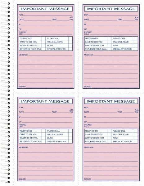TOPS - 400 Sheet, 8-1/2 x 11-3/4", Telephone Message Book - Pink - USA Tool & Supply