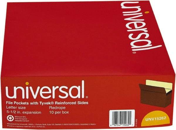 UNIVERSAL - 8-1/2 x 11", Letter Size, Redrope, 5-1/4" Expanding Wallet - Straight Tab Cut Location - USA Tool & Supply