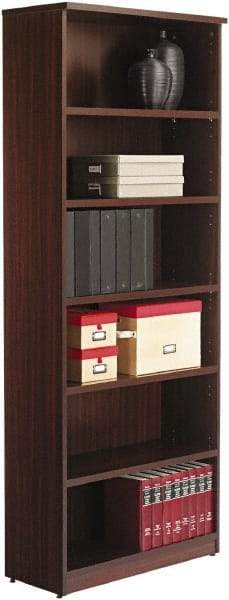 ALERA - 6 Shelf, 80-3/8" High x 31-3/4" Wide Bookcase - 14" Deep, Woodgrain Laminate, Mahogany - USA Tool & Supply