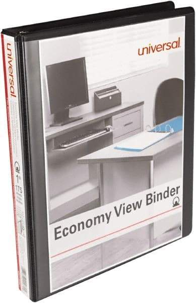 UNIVERSAL - 175 Sheet Capacity, 11 x 8-1/2", View Ring Binder - Polypropylene, Black - USA Tool & Supply