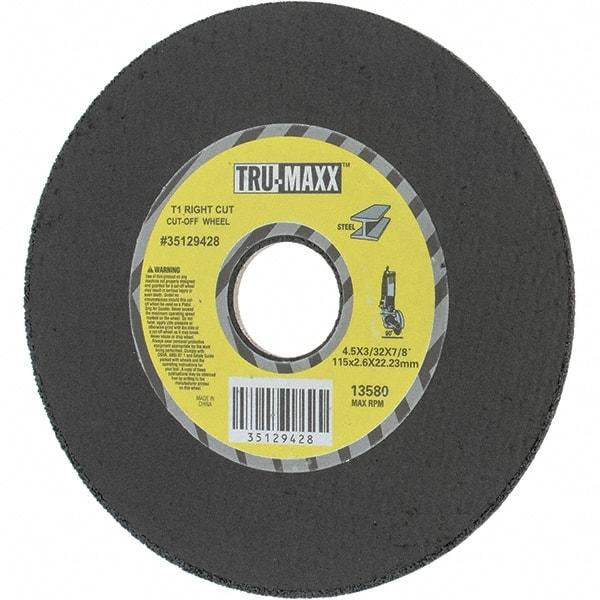 Tru-Maxx - 4-1/2" Aluminum Oxide Cutoff Wheel - 0.0938" Thick, 7/8" Arbor, Use with Portable Tools - USA Tool & Supply