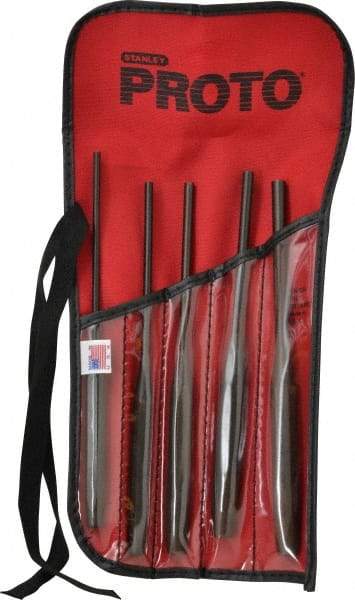 Proto - 5 Piece, 5/32 to 5/16", Pin Punch Set - Hex Shank, Steel, Comes in Tool Roll - USA Tool & Supply