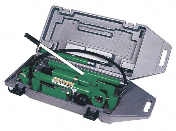 Safeguard - 16 Piece Automotive Collision Repair Kit - Pump, Ram, 1/2 Ton Spreader, Extention Tubes, Ram Toe, Plunger Toe, Wedge Head, V-Base, Adapters, Serrated Saddle - USA Tool & Supply