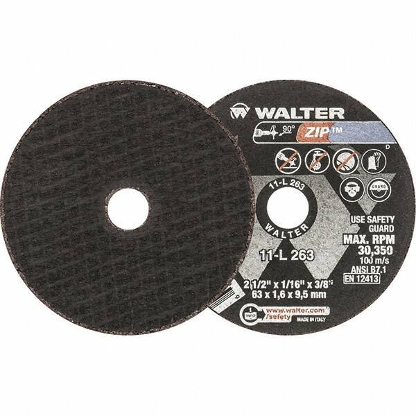WALTER Surface Technologies - 2-1/2" 24 Grit Aluminum Oxide Cutoff Wheel - 1/16" Thick, 3/8" Arbor, 30,350 Max RPM, Use with Die Grinders - USA Tool & Supply