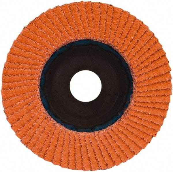 Norton - 36 Grit, 7" Disc Diam, 7/8" Center Hole, Type 27 Ceramic Alumina Flap Disc - 8,600 Max RPM, Plastic Backing, Arbor Attaching System, Coated - USA Tool & Supply