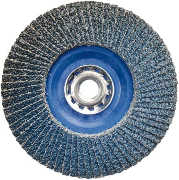 Norton - 60 Grit, 5" Disc Diam, 5/8-11 Center Hole, Type 27 Zirconia Alumina Flap Disc - 12,000 Max RPM, Plastic Backing, Arbor Attaching System, Coated - USA Tool & Supply