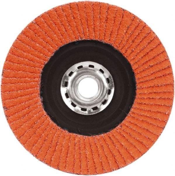 Norton - 60 Grit, 5" Disc Diam, 5/8-11 Center Hole, Type 27 Ceramic Alumina Flap Disc - 12,000 Max RPM, Plastic Backing, Arbor Attaching System, Coated - USA Tool & Supply