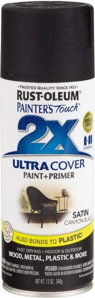 Rust-Oleum - Canyon Black, Satin, Enamel Spray Paint - 8 to 12 Sq Ft per Can, 12 oz Container - USA Tool & Supply