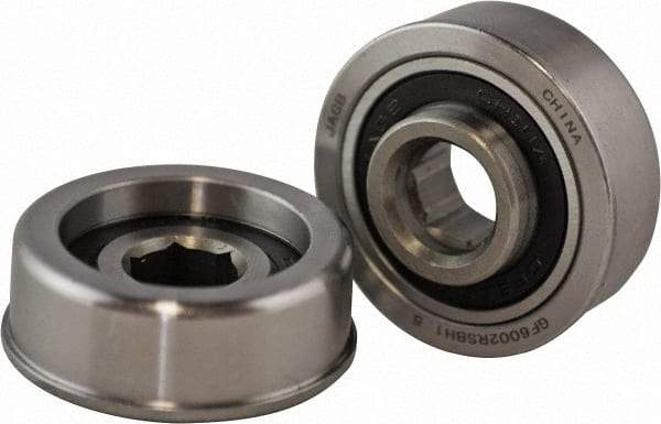 USDI - 1 Row, 1-1/2" OD, 7/16" Hex Double Shield Conveyor Roller Bearing - 635 Lb Capacity, 550 Max RPM, with Flange, Steel with Zinc Housing - USA Tool & Supply