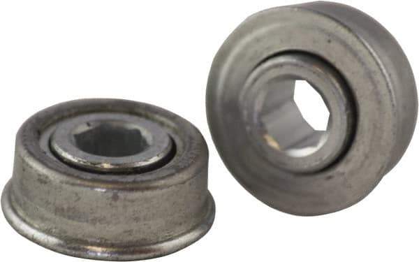USDI - 1 Row, 0.908" OD, 5/16" Hex Open Conveyor Roller Bearing - 35 Lb Capacity, 550 Max RPM, with Flange, Steel with Zinc Housing - USA Tool & Supply