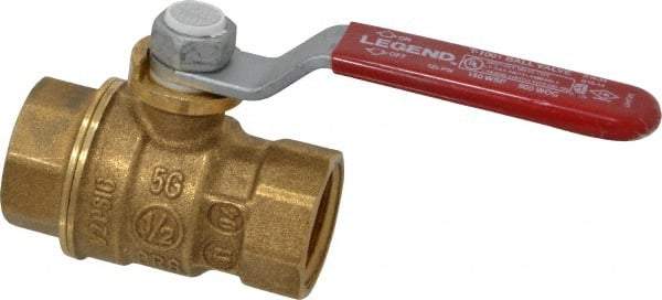 Legend Valve - 1/2" Pipe, Full Port, Brass Standard Ball Valve - Inline - One Way Flow, FNPT x FNPT Ends, Lever Handle, 600 WOG, 150 WSP - USA Tool & Supply