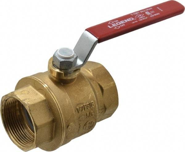 Legend Valve - 1-1/2" Pipe, Full Port, Brass Standard Ball Valve - Inline - One Way Flow, FNPT x FNPT Ends, Lever Handle, 600 WOG, 150 WSP - USA Tool & Supply