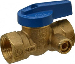 Legend Valve - 1/2" Pipe, Brass, Straight with Side Tap, Gas Ball Valve - 175 psi WOG Rating, Wedge Handle, FNPT x FNPT End Connections, 1 Piece - USA Tool & Supply