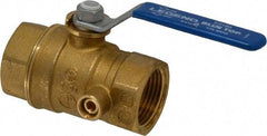 Legend Valve - 1" Pipe, Brass, Straight with Side Tap, Gas Ball Valve - 175 psi WOG Rating, Wedge Handle, FNPT x FNPT End Connections, 1 Piece - USA Tool & Supply