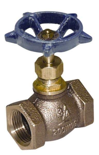 Legend Valve - 1-1/4" Pipe, FNPT Ends, Lead Free Brass Rising Stem Globe Valve - Lead Free Brass Disc, Threaded Bonnet, 200 psi WOG, 125 psi WSP, Class 125 - USA Tool & Supply