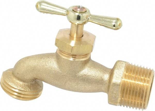 Legend Valve - 3/4" Pipe, 125 psi WOG Rating, Brass Hose Bibb, Stop Valve - Tee Handle, MNPT x GHT End Connections - USA Tool & Supply