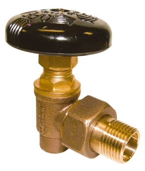 Legend Valve - 1/2" Pipe, 60 psi WOG Rating, Soldered x Male Union End Connections, Handwheel Hot Water Angle Radiator Valve - Bronze - USA Tool & Supply
