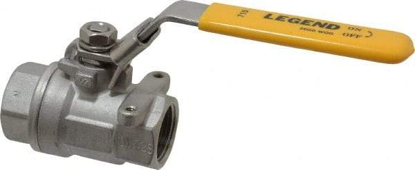 Legend Valve - 3/4" Pipe, Large Port, Stainless Steel Standard Ball Valve - 2 Piece, Inline - One Way Flow, FNPT x FNPT Ends, Locking Lever Handle, 2,000 WOG, 150 WSP - USA Tool & Supply