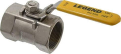 Legend Valve - 1-1/2" Pipe, Standard Port, Stainless Steel Standard Ball Valve - 1 Piece, Inline - One Way Flow, FNPT x FNPT Ends, Locking Lever Handle, 800 WOG, 150 WSP - USA Tool & Supply
