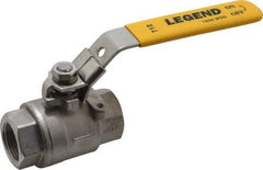 Legend Valve - 1" Pipe, Full Port, Stainless Steel Standard Ball Valve - 2 Piece, Inline - One Way Flow, FNPT x FNPT Ends, Locking Lever Handle, 1,000 WOG, 150 WSP - USA Tool & Supply