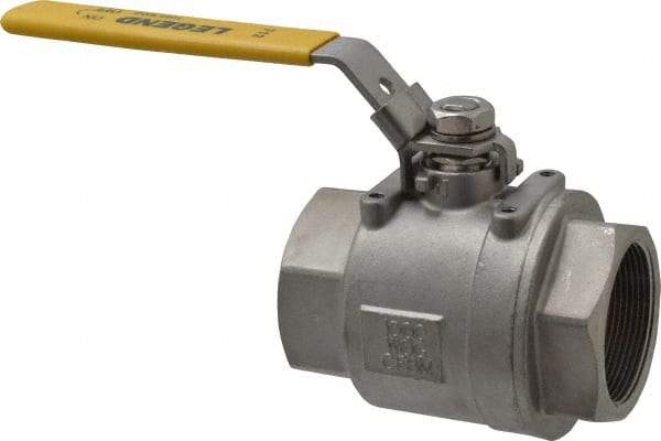 Legend Valve - 2" Pipe, Full Port, Stainless Steel Standard Ball Valve - 2 Piece, Inline - One Way Flow, FNPT x FNPT Ends, Locking Lever Handle, 1,000 WOG, 150 WSP - USA Tool & Supply